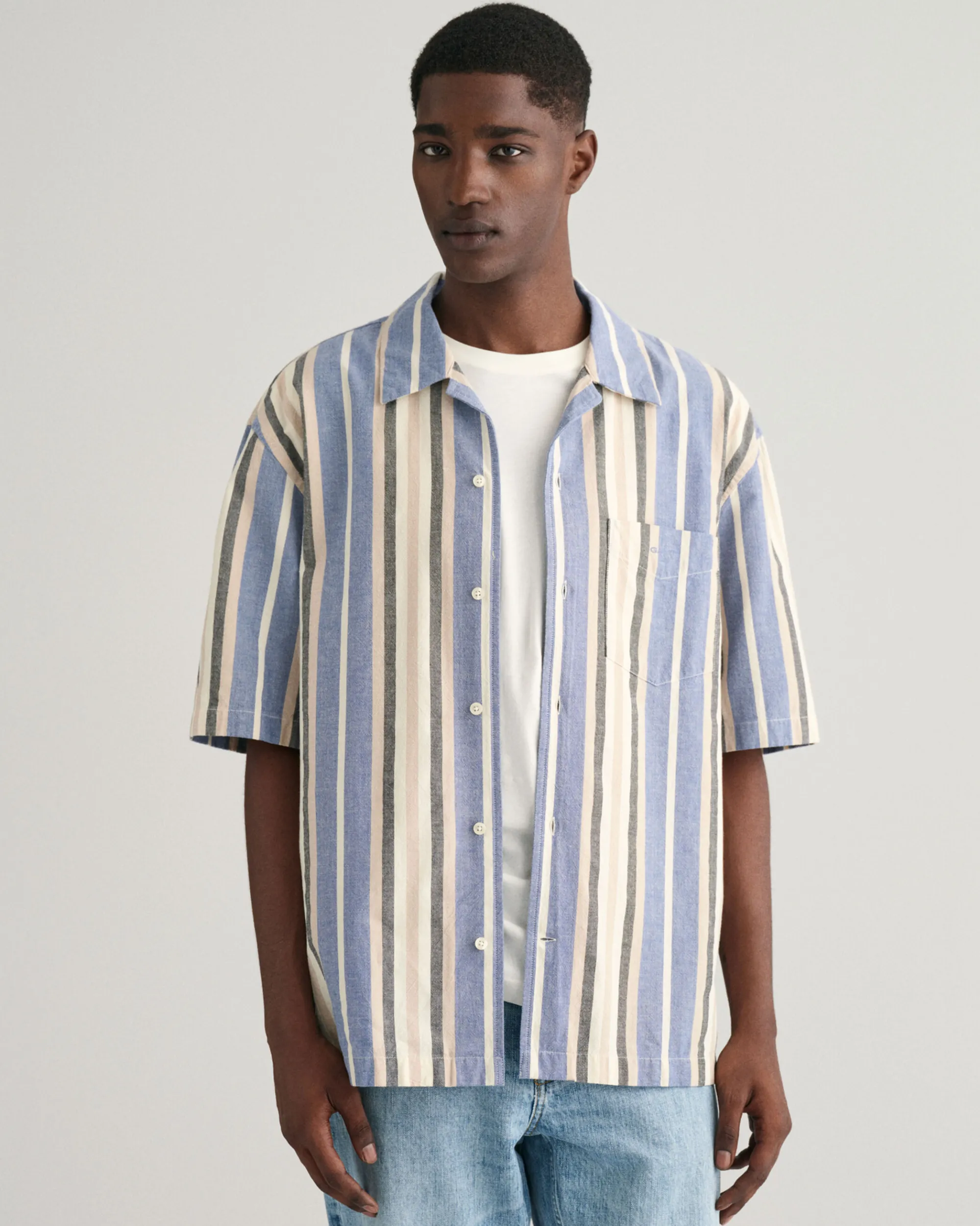 Relaxed Fit Wide Striped Short Sleeve Shirt