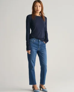 Straight Leg Striped Cropped Jeans