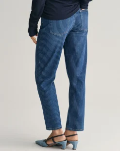 Straight Leg Striped Cropped Jeans