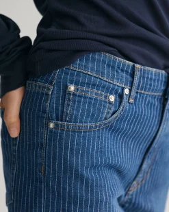 Straight Leg Striped Cropped Jeans