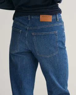 Straight Leg Striped Cropped Jeans