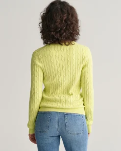 Stretch Cotton Cable Knit Crew Neck Sweater