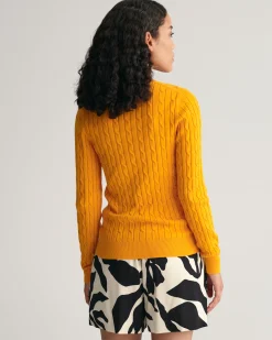 Stretch Cotton Cable Knit Crew Neck Sweater