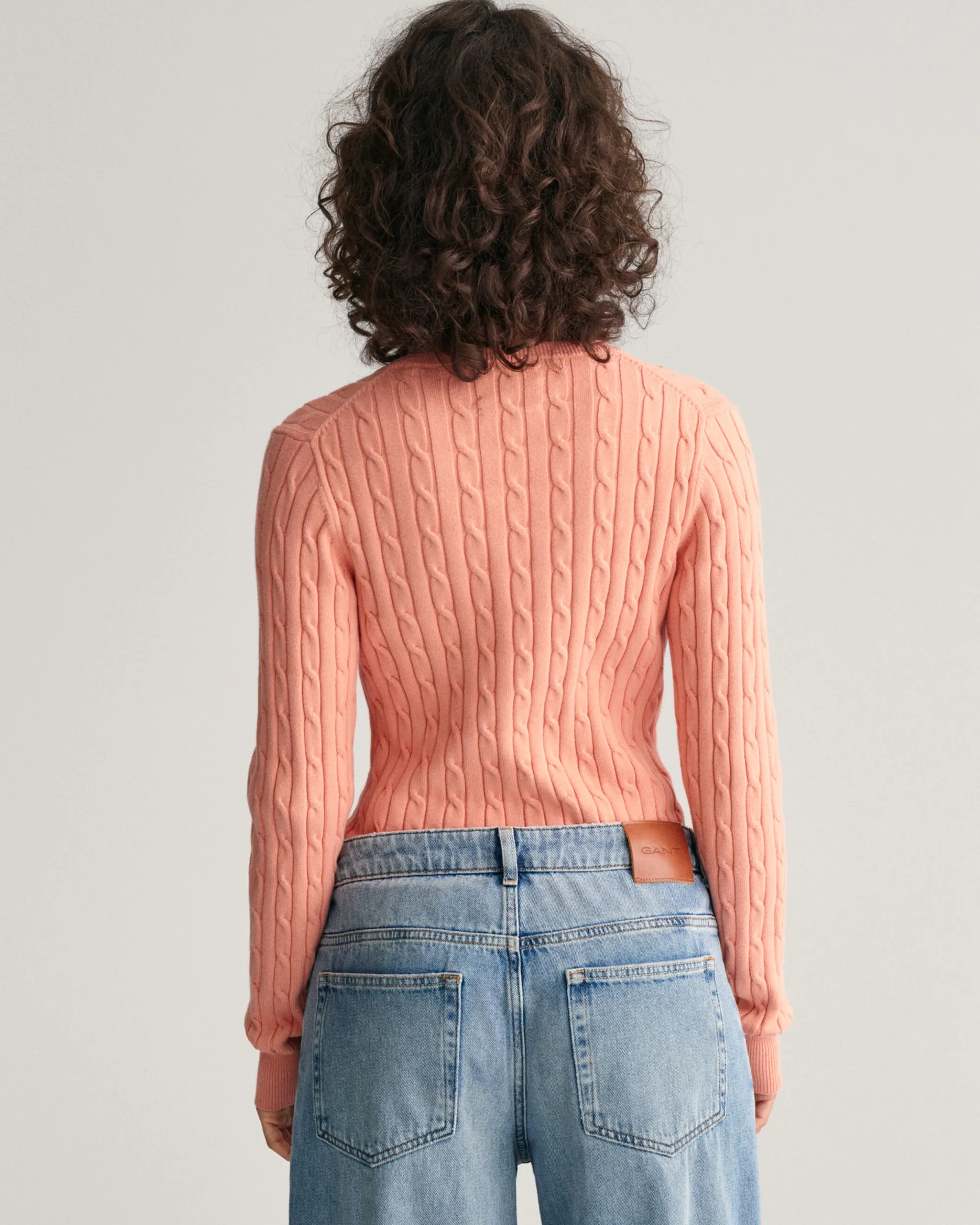 Stretch Cotton Cable Knit V-Neck Sweater