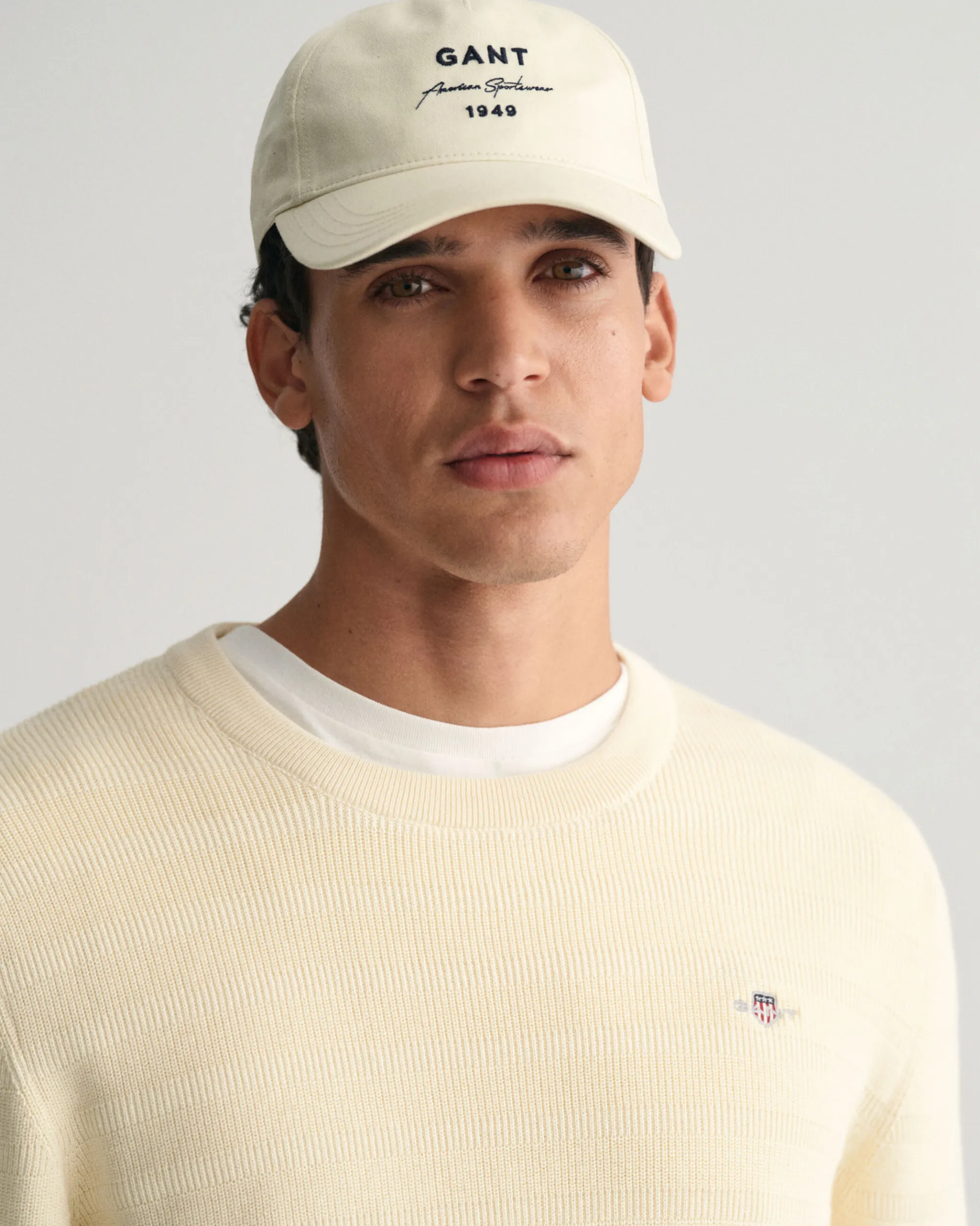 Striped Textured Cotton Crew Neck Sweater