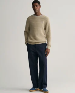 Striped Textured Cotton Crew Neck Sweater