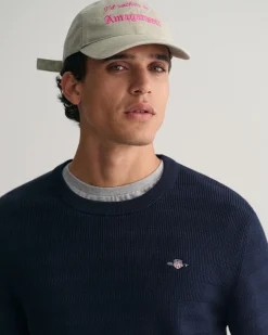 Striped Textured Cotton Crew Neck Sweater