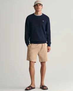 Striped Textured Cotton Crew Neck Sweater