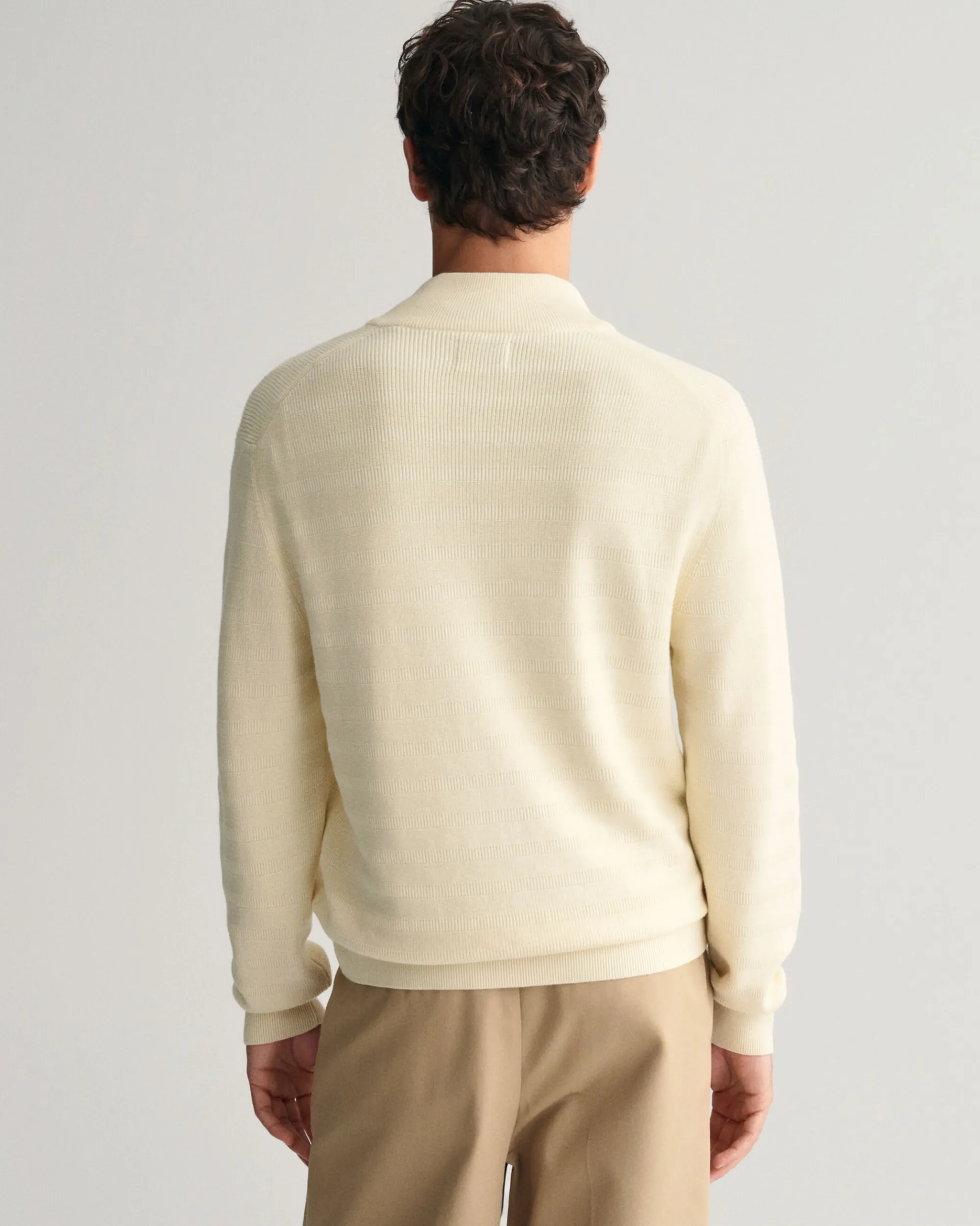 Striped Textured Cotton Half-Zip Sweater