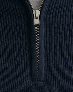 Striped Textured Cotton Half-Zip Sweater