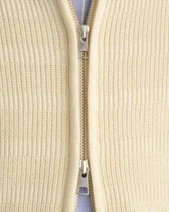 Striped Textured Cotton Zip Cardigan