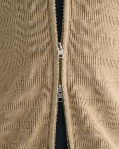 Striped Textured Cotton Zip Cardigan