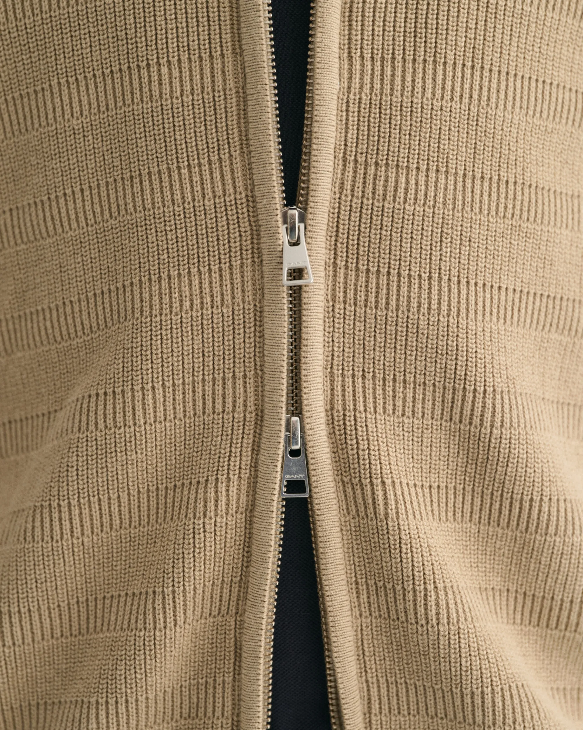 Striped Textured Cotton Zip Cardigan