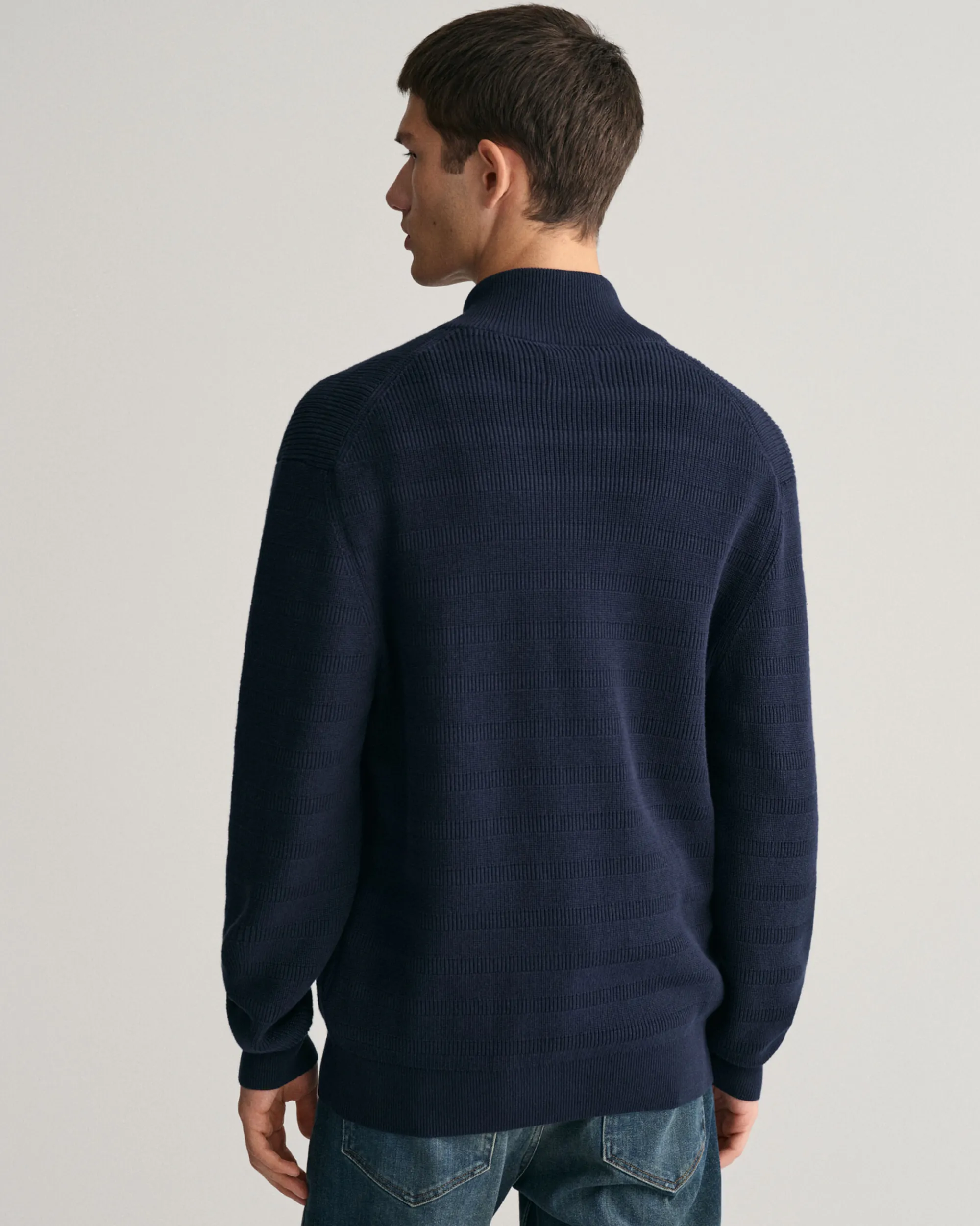 Striped Textured Cotton Zip Cardigan