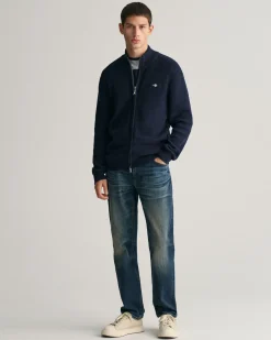 Striped Textured Cotton Zip Cardigan
