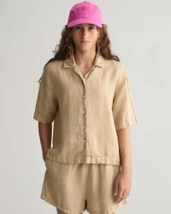 Teen Girls Boxy Linen Short Sleeve Shirt