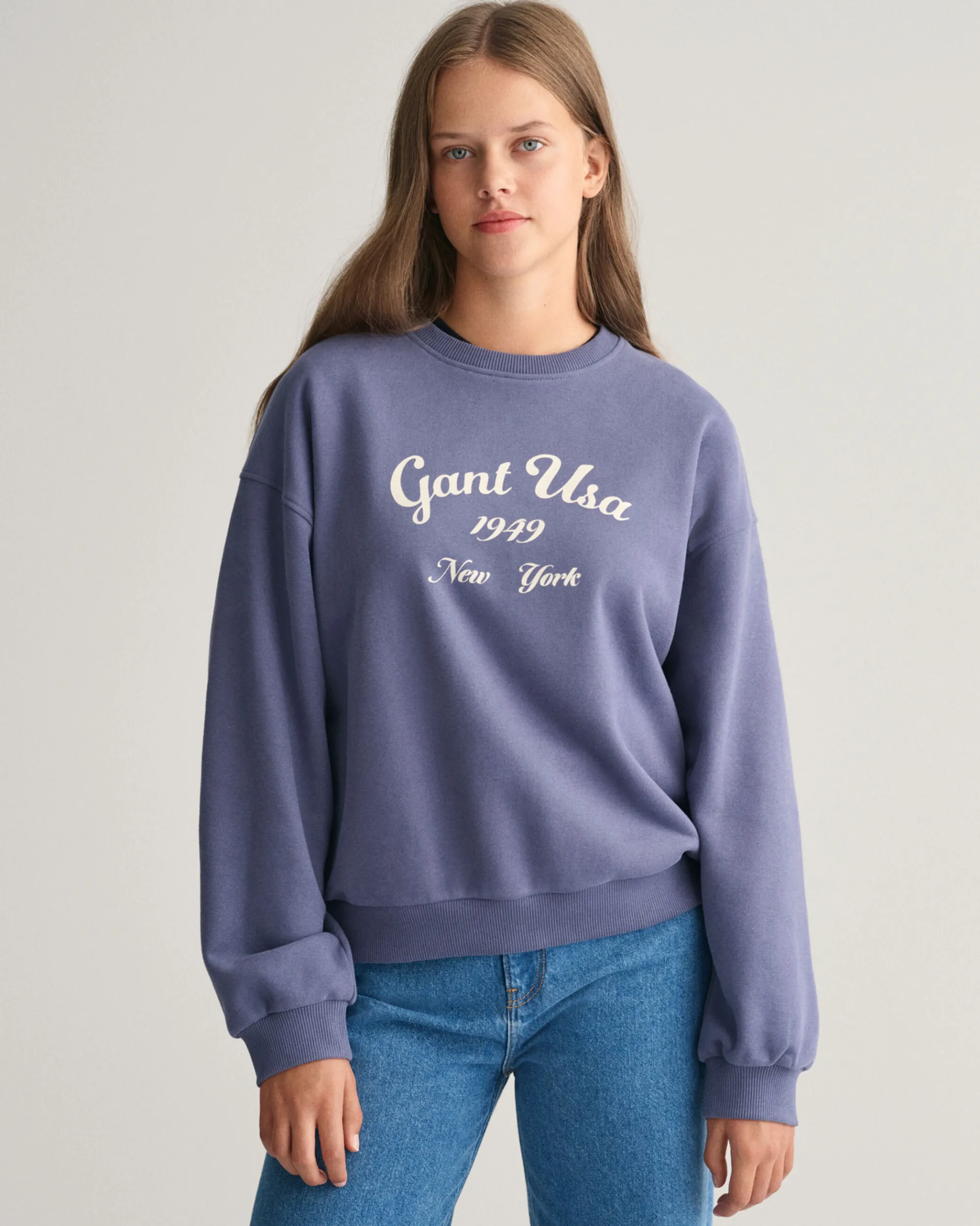 Teen Girls Oversized Script Graphic Sweatshirt