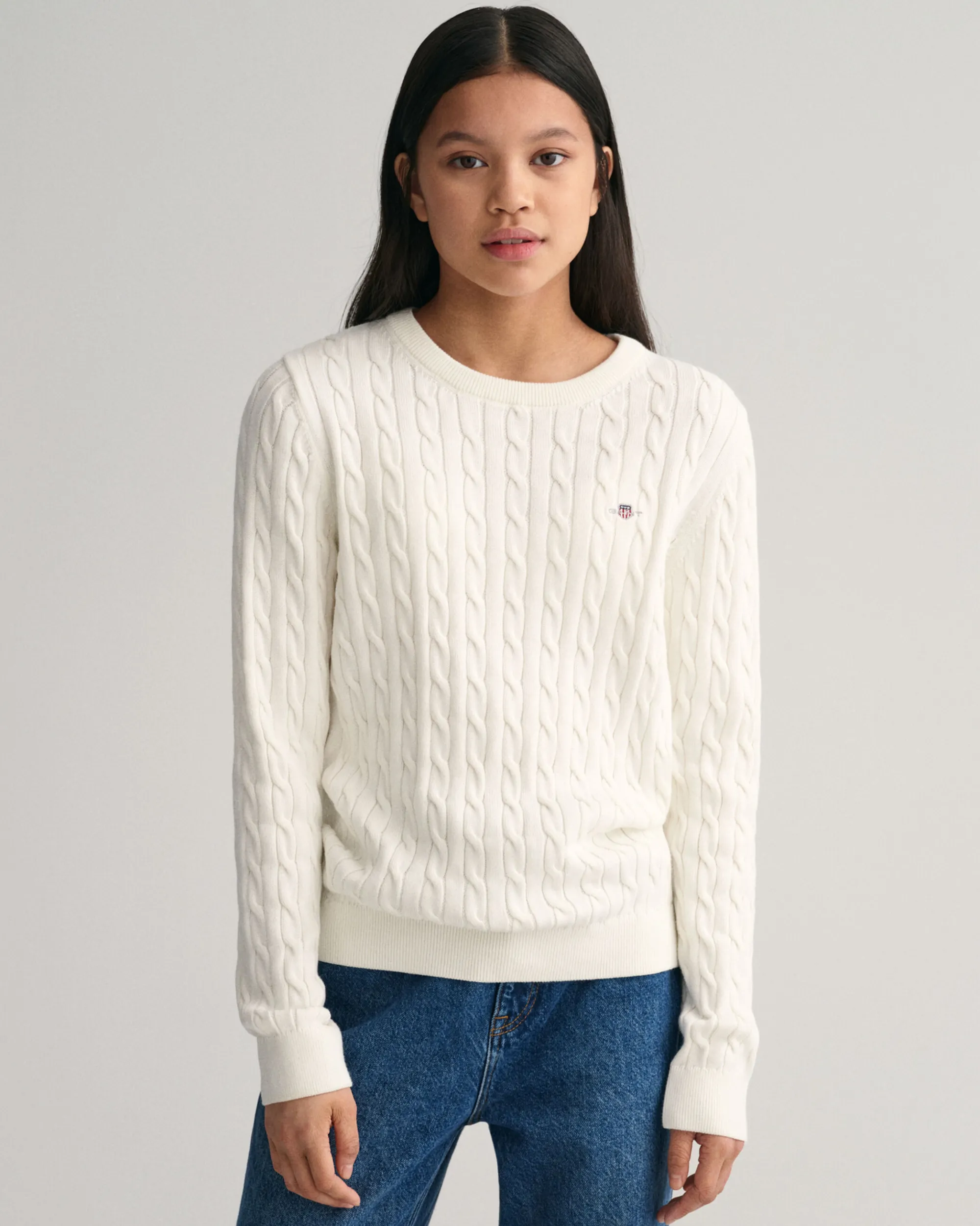 Teen Girls Shield Cotton Cable Knit Sweater
