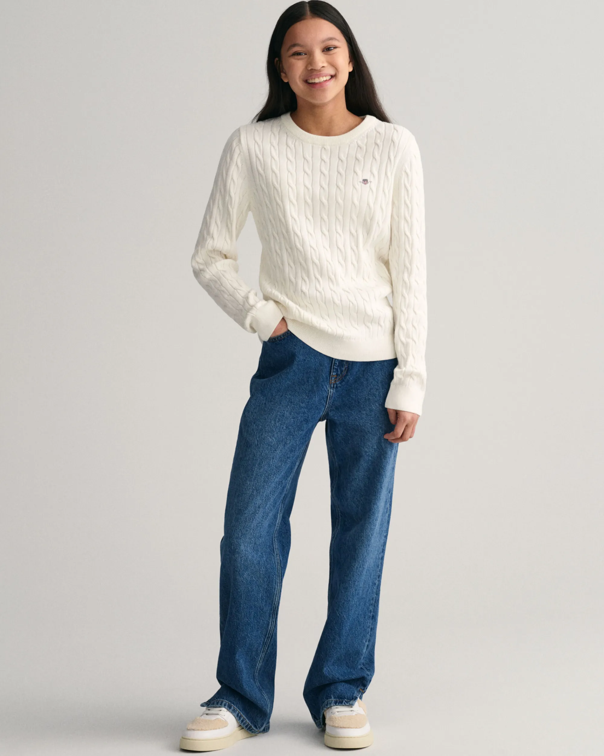 Teen Girls Shield Cotton Cable Knit Sweater