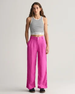 Teen Girls Wide Leg Pleated Linen Pants