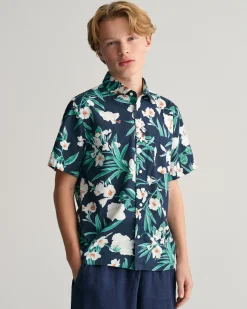 Teens Oleander Print Cotton Short Sleeve Shirt