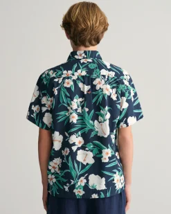 Teens Oleander Print Cotton Short Sleeve Shirt