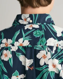 Teens Oleander Print Cotton Short Sleeve Shirt