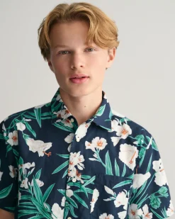 Teens Oleander Print Cotton Short Sleeve Shirt