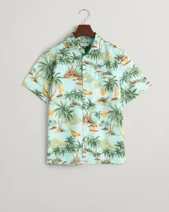 Teens Palm Print Cotton Short Sleeve Shirt