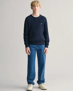 Teens Shield Cotton Cable Knit Crew Neck Sweater