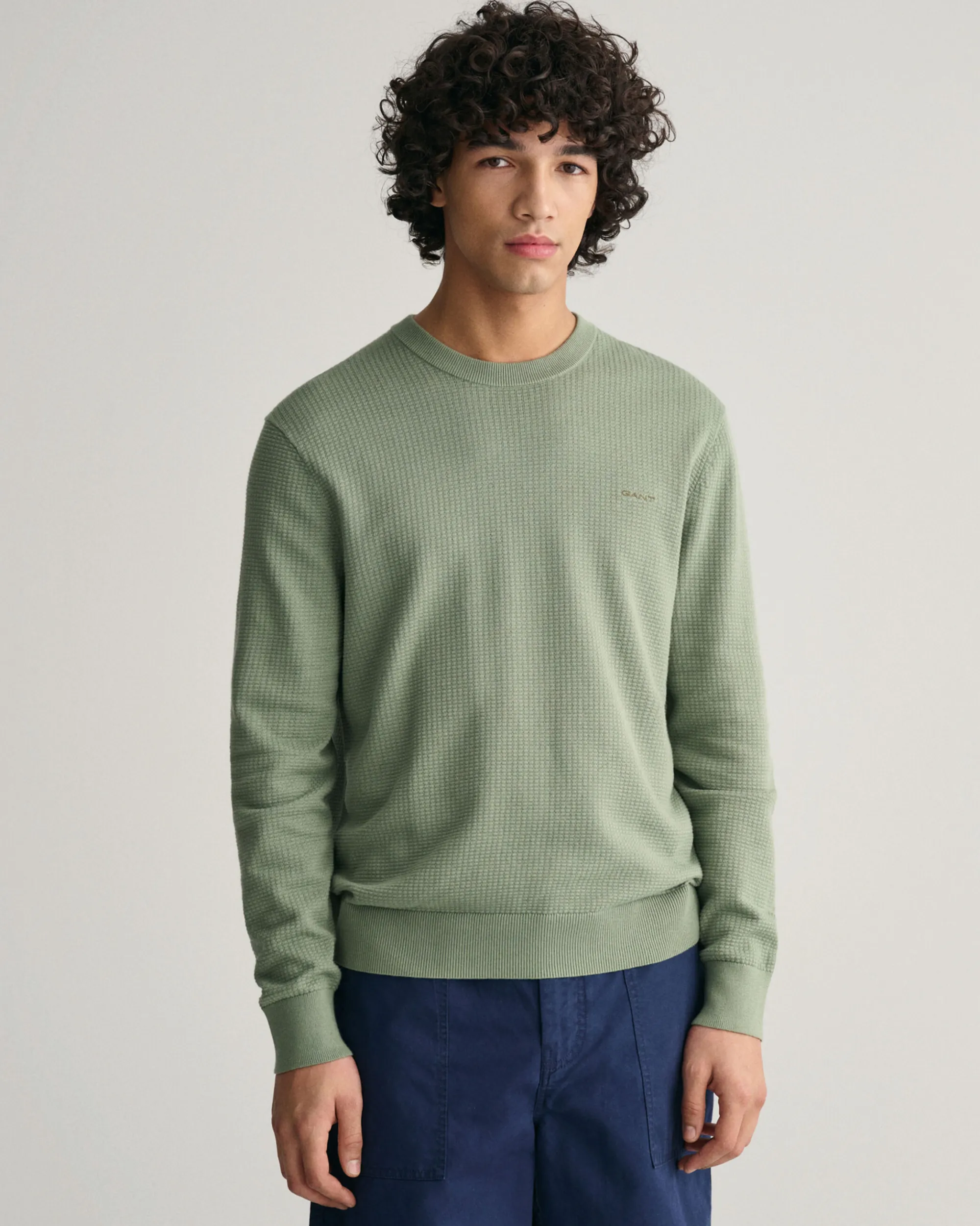 Textured Cotton Crew Neck Sweater