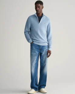 Textured Cotton Half-Zip Sweater