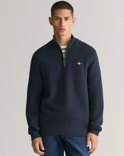Textured Cotton Half-Zip Sweater