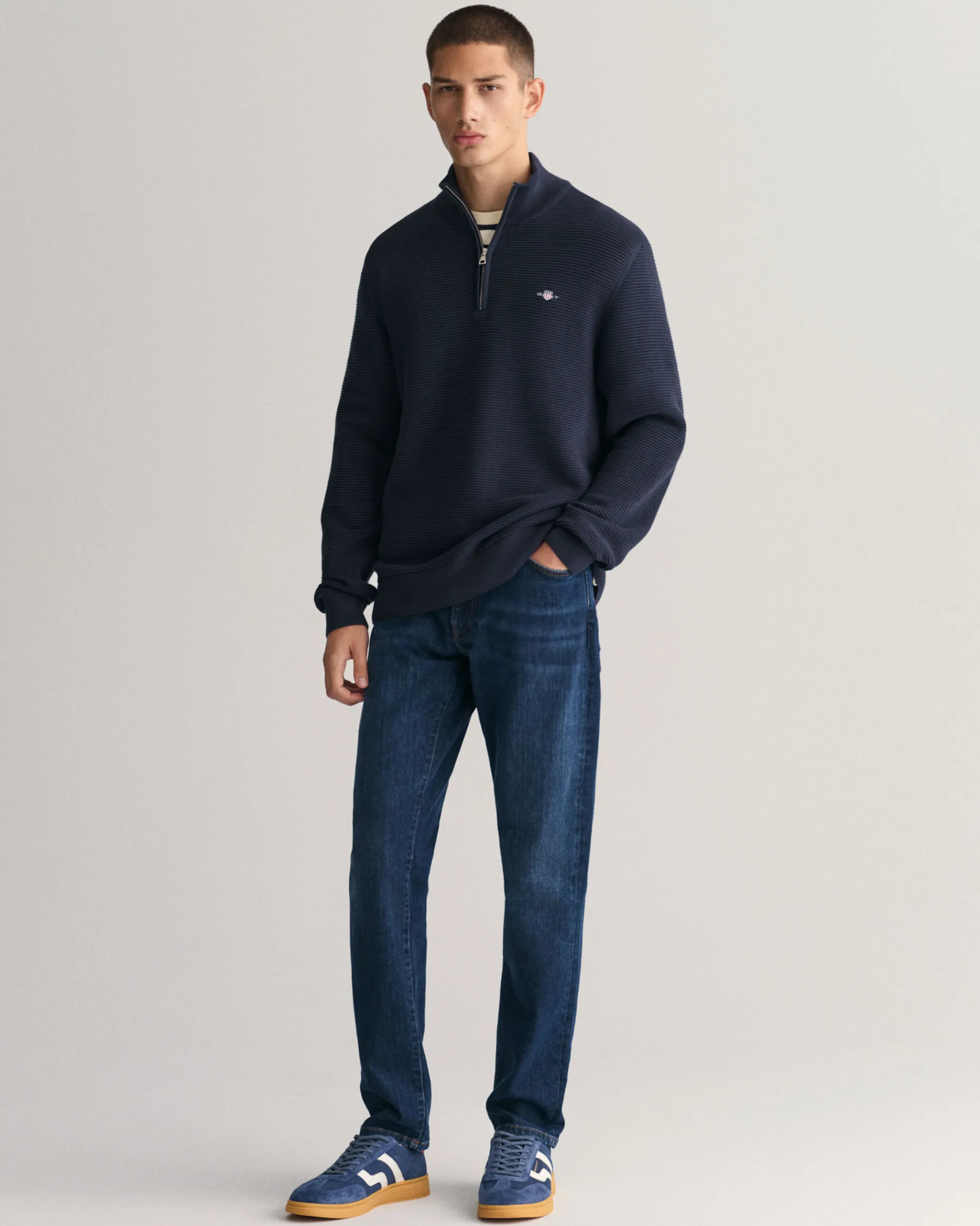 Textured Cotton Half-Zip Sweater