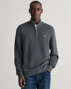 Textured Cotton Half-Zip Sweater