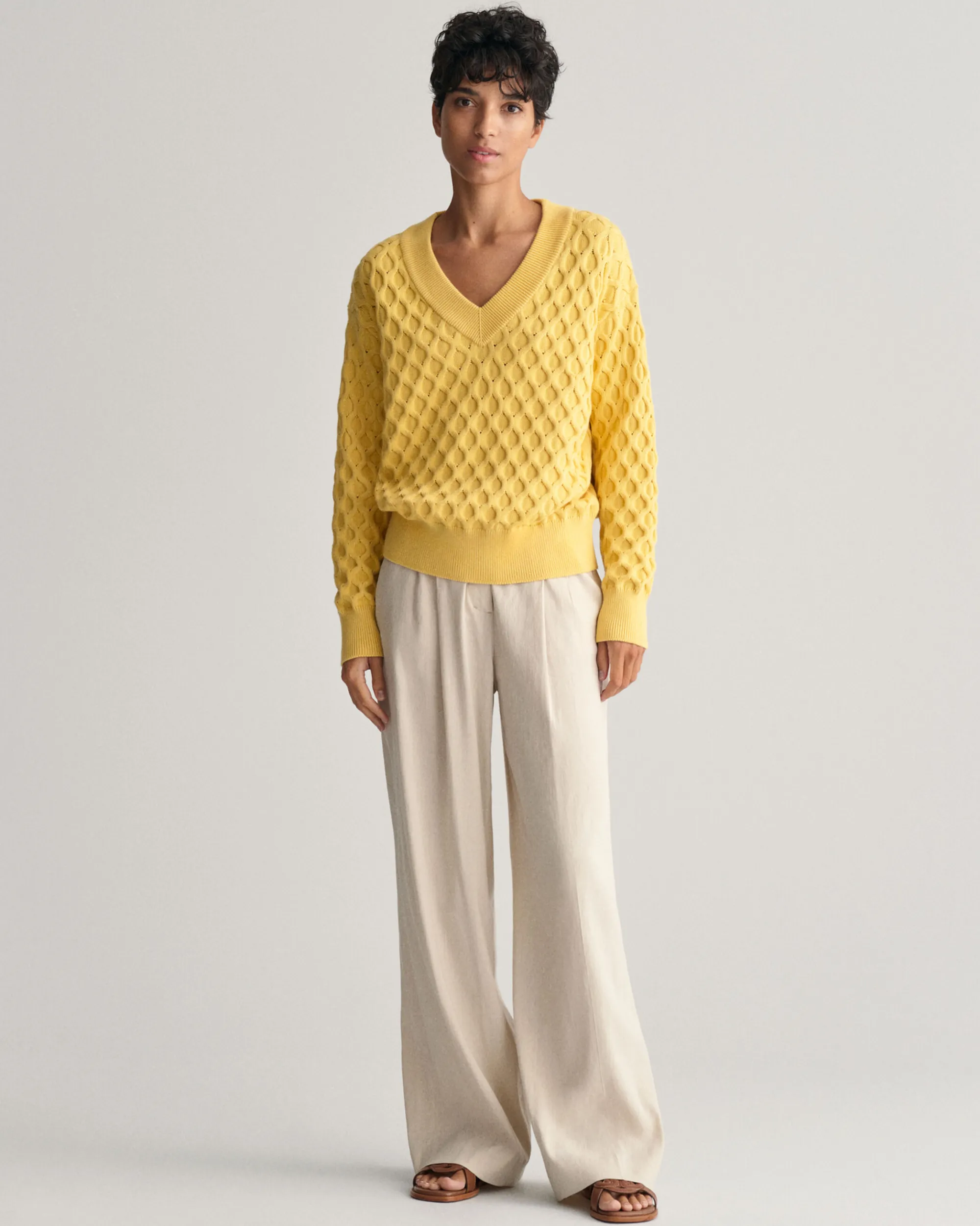 Textured Knit V-Neck Sweater