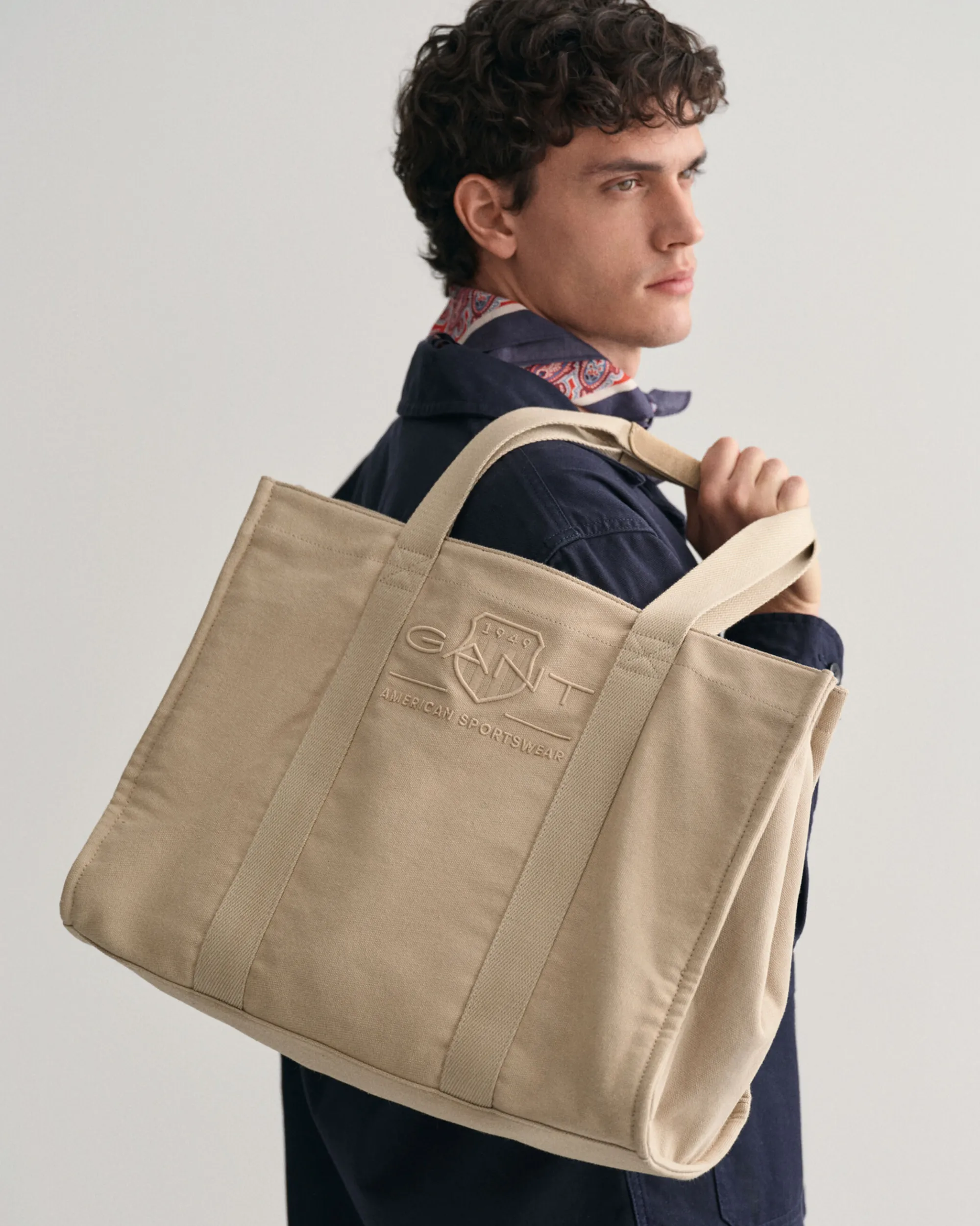 Tonal Shield Canvas Tote Bag